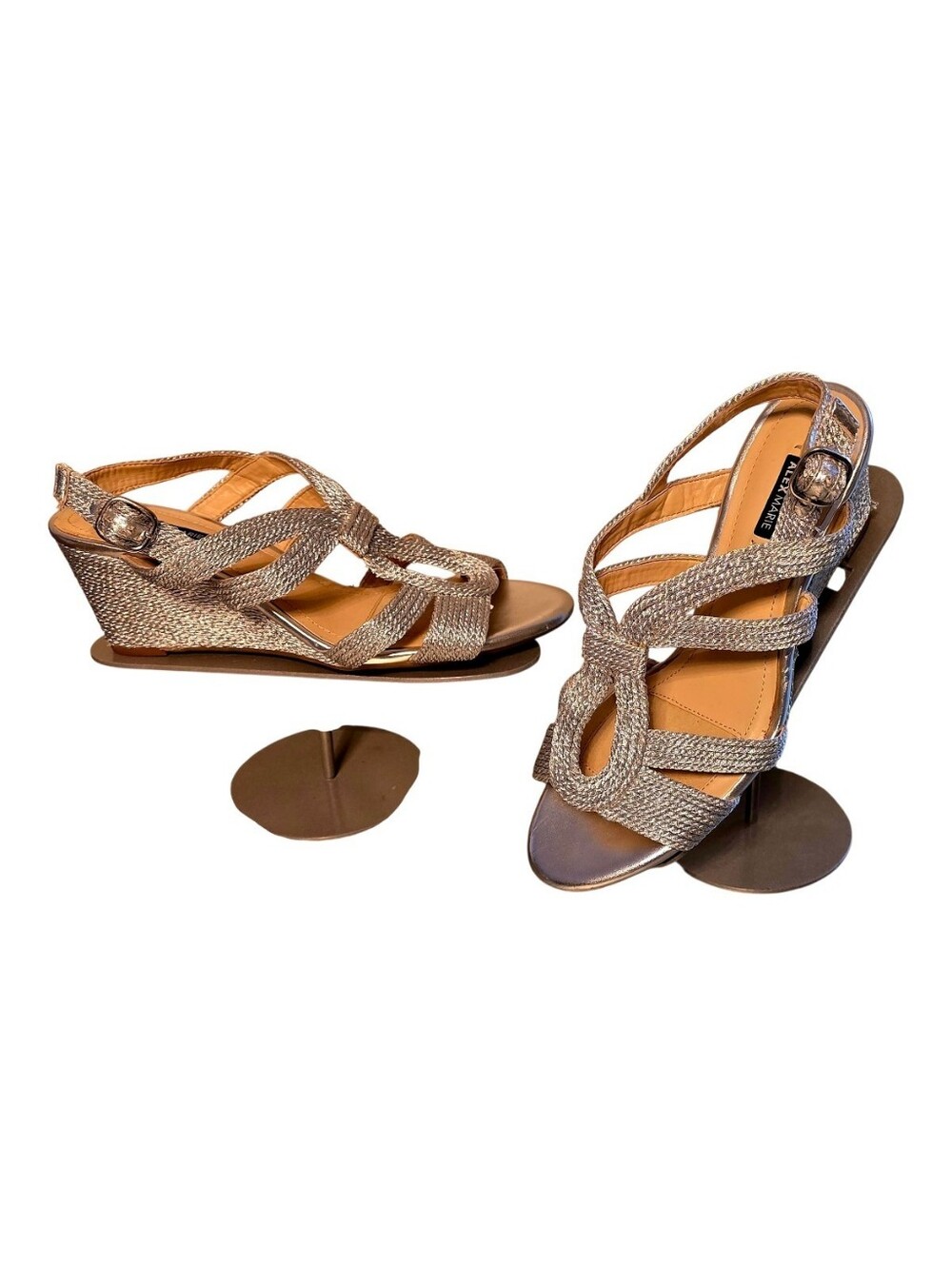New W/o Box Alex Marie Metallic Silver Woven Wedge Sandals - Women Size 8